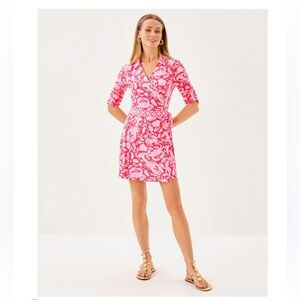Lilly Pulitzer Extra Small Ibby Skirted Belted Wrap Romper Cane Coral Crab NWT